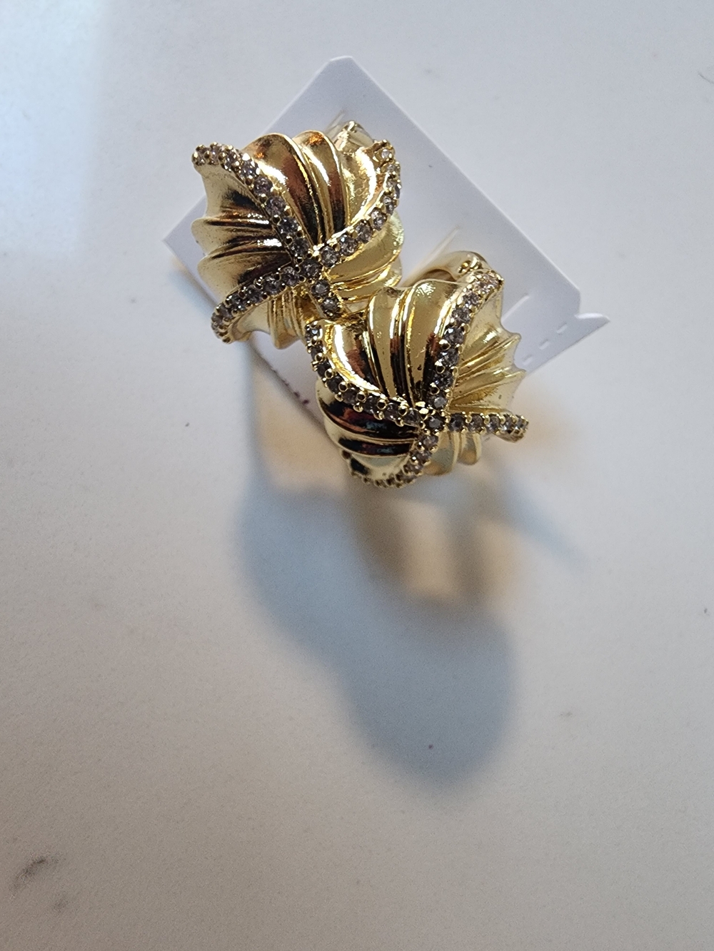 Gold Crystal Leaf Clip-On Earrings